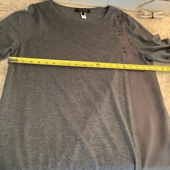 St. John Charcoal Wool & Silk Sweater Top Size LG Tunic Asymmetrical - Picture 7 of 12